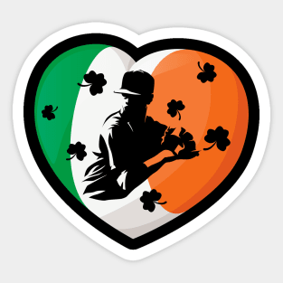 Baseball Player Ireland Heart Flag St. Patrick's Day Sticker